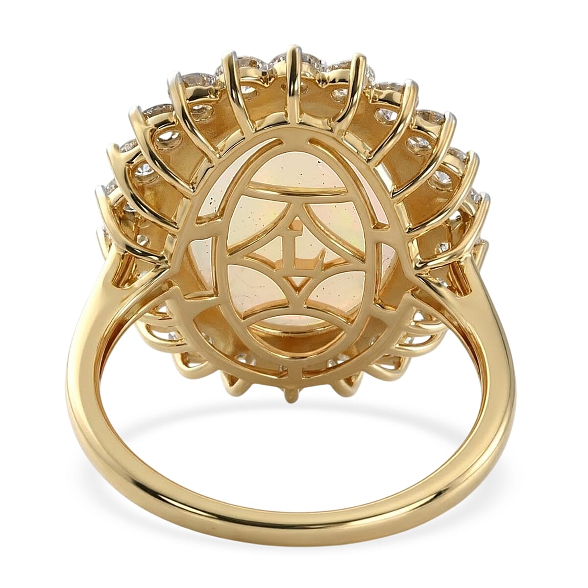 Luxuriant - Ethiopian Opal & Lab Grown Diamond (SI-G-H) Halo Ring in 18K Vermeil Yellow Gold Plated Sterling Silver 6.35 Ct.
