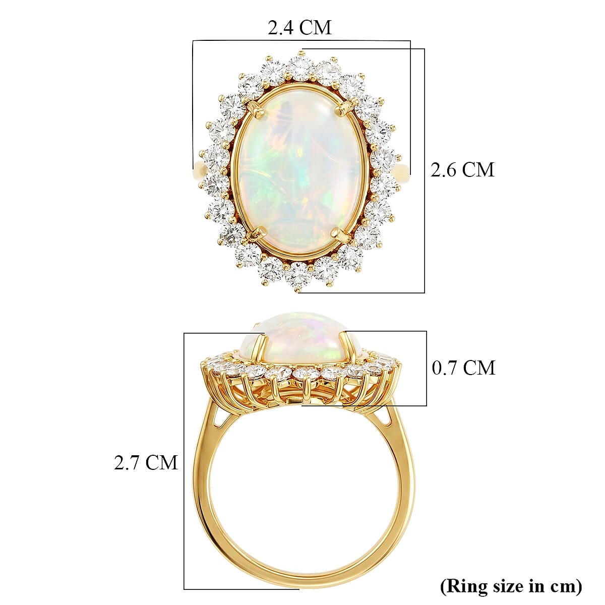 Luxuriant - Ethiopian Opal & Lab Grown Diamond (SI-G-H) Halo Ring in 18K Vermeil Yellow Gold Plated Sterling Silver 6.35 Ct.