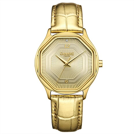 Gamages Of London Limited Edition Hand Assembled Romantic Diamond 3ATM Water Resistant Swiss Movement Natural Diamond Watch With Genuine Leather Strap (With 5 Year Warranty) - Gold