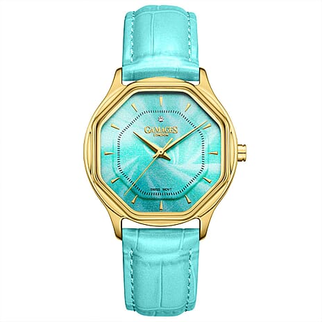 Gamages Of London Limited Edition Hand Assembled Amour 3ATM Water Resistant Swiss Movement Natural Diamond Watch With Genuine Leather Strap (With 5 Year Warranty) - Blue
