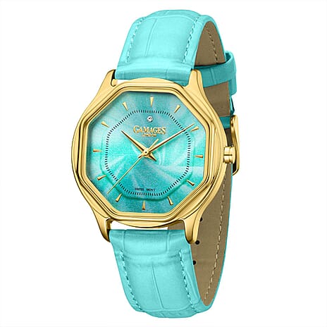 Gamages Of London Limited Edition Hand Assembled Amour 3ATM Water Resistant Swiss Movement Natural Diamond Watch With Genuine Leather Strap (With 5 Year Warranty) - Blue