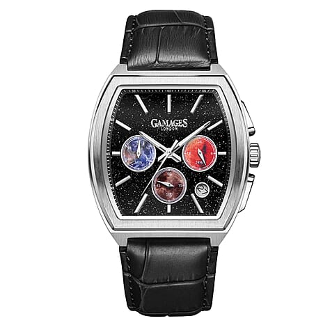 Gamages Of London Limited Edition Hand Assembled Armada Mecha Quartz 3ATM Water Resistant Watch With Genuine Leather Strap (With 5 Year Warranty) - Black