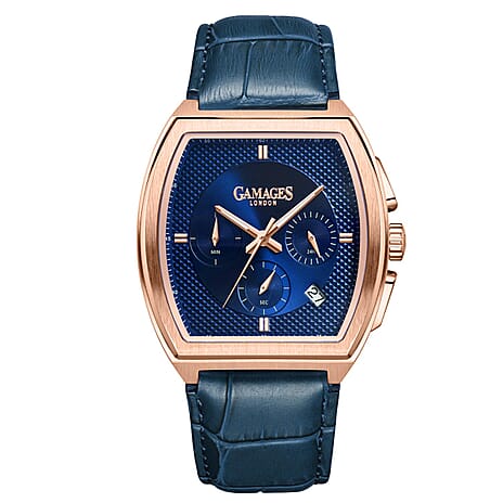 Gamages Of London Limited Edition Hand Assembled Cromwell Mecha Quartz 3ATM Water Resistant Watch With Genuine Leather Strap (With 5 Year Warranty) - Blue