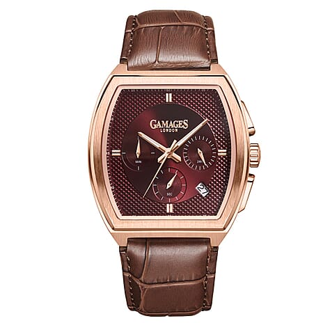 Gamages Of London Limited Edition Hand Assembled Cromwell Mecha Quartz 3ATM Water Resistant Watch With Genuine Leather Strap (With 5 Year Warranty) - Chocolate