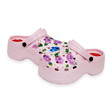 Womens Trendy Thick Soled Wedge Platform Floral Clogs (Size 5) - Pink Multi