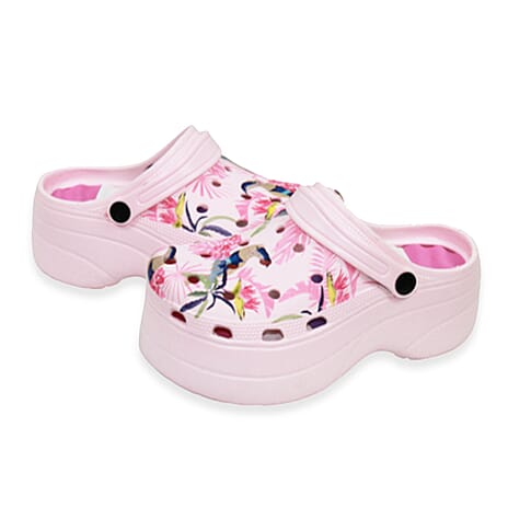 Womens Trendy Thick Soled Wedge Platform Tropical Bird Clogs (Size 7) - Pink