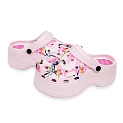 Womens Trendy Thick Soled Wedge Platform Floral Clogs
