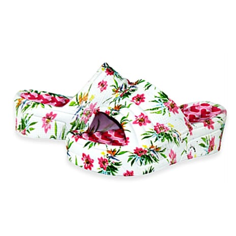 Womens Trendy Thick Soled Wedge Platform Floral Sliders (Size 3) - Pink