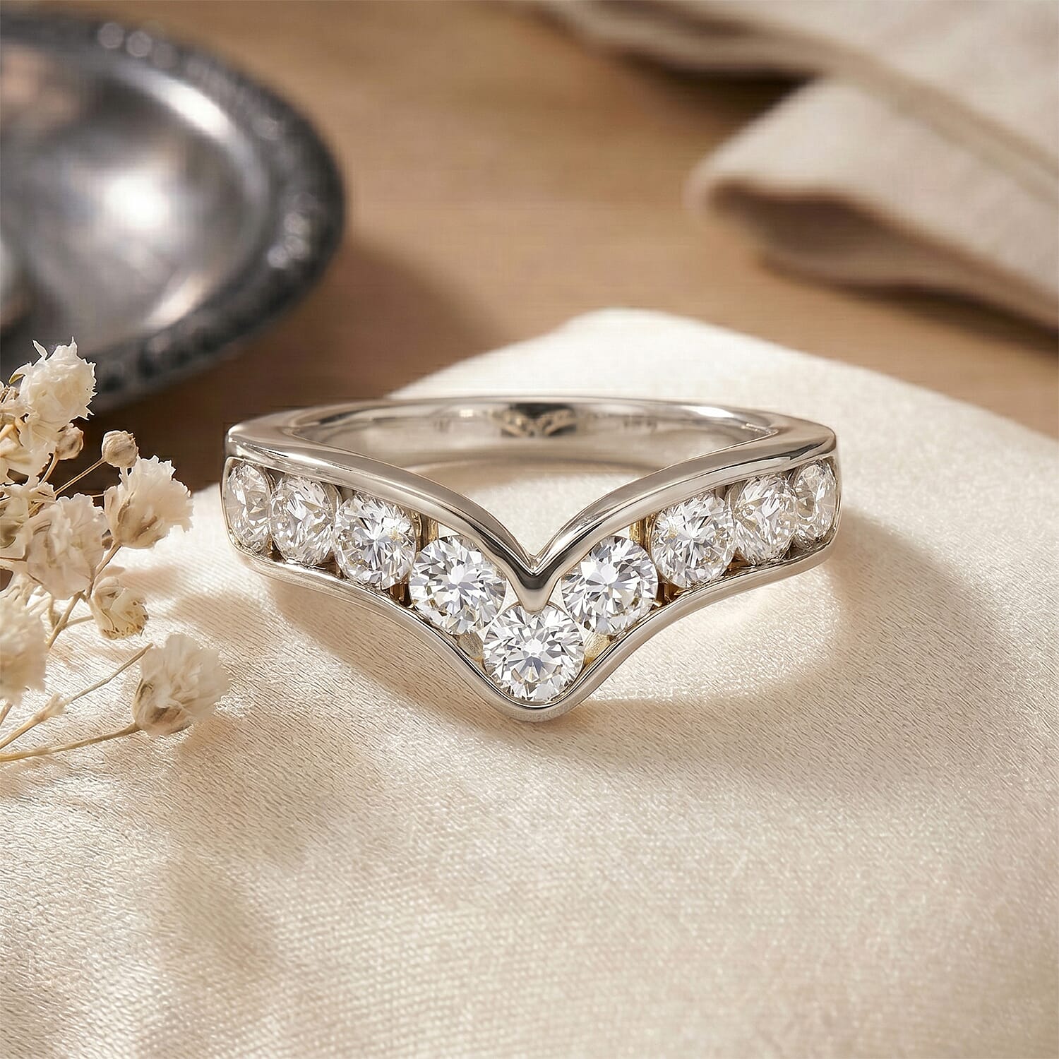 LUXURIANT - SGL Certified Lab Grown Diamond (SI/G-H) Wishbone Ring in Sterling Silver 1.50 Ct.