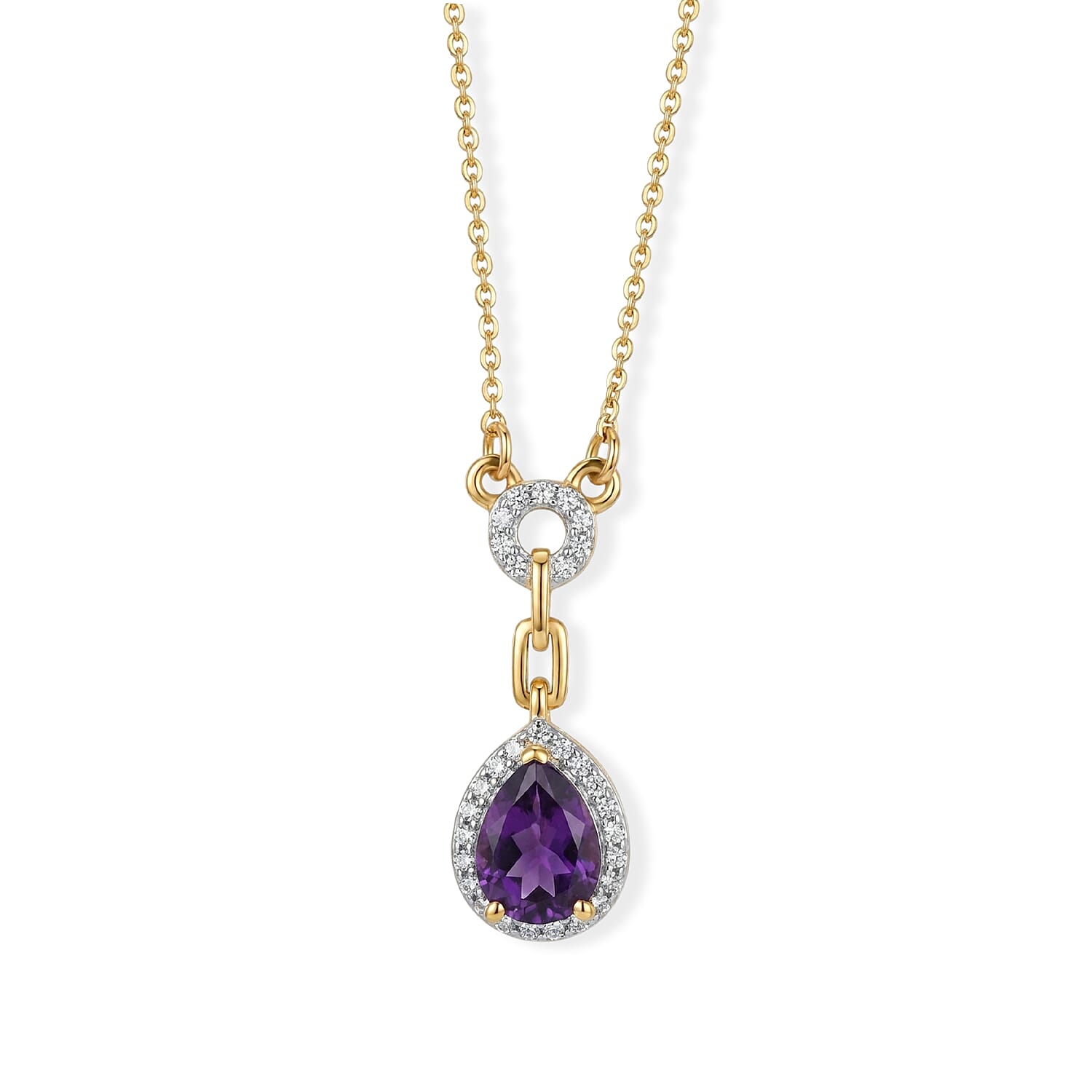 D'Joy - Moroccan Amethyst & White Zircon Necklace (Size - 20) in Yellow Gold Plated Sterling Silver 1.36 Ct.