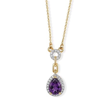 D'Joy - Moroccan Amethyst & White Zircon Necklace (Size - 20) in Yellow Gold Plated Sterling Silver 1.36 Ct.
