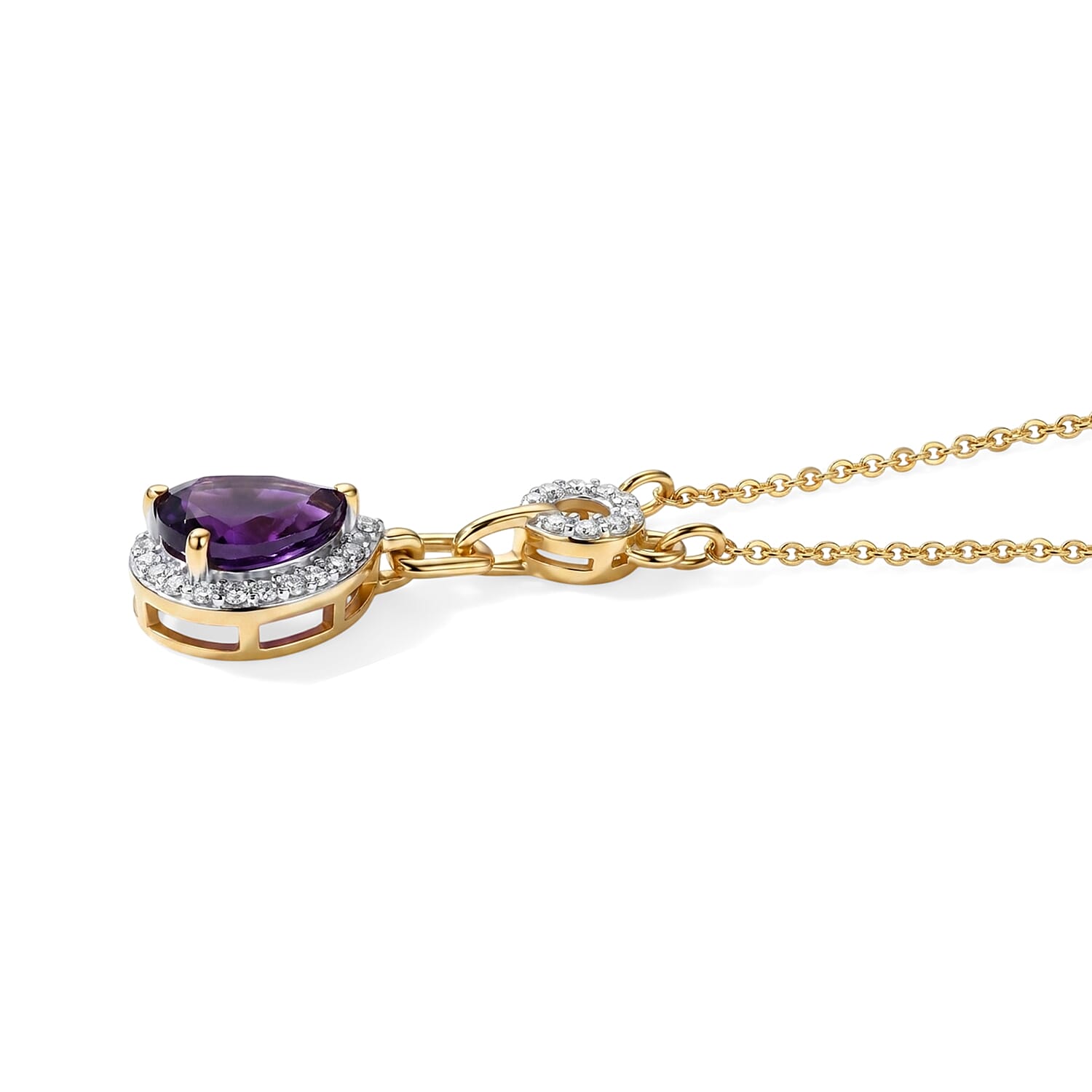 D'Joy - Moroccan Amethyst & White Zircon Necklace (Size - 20) in Yellow Gold Plated Sterling Silver 1.36 Ct.