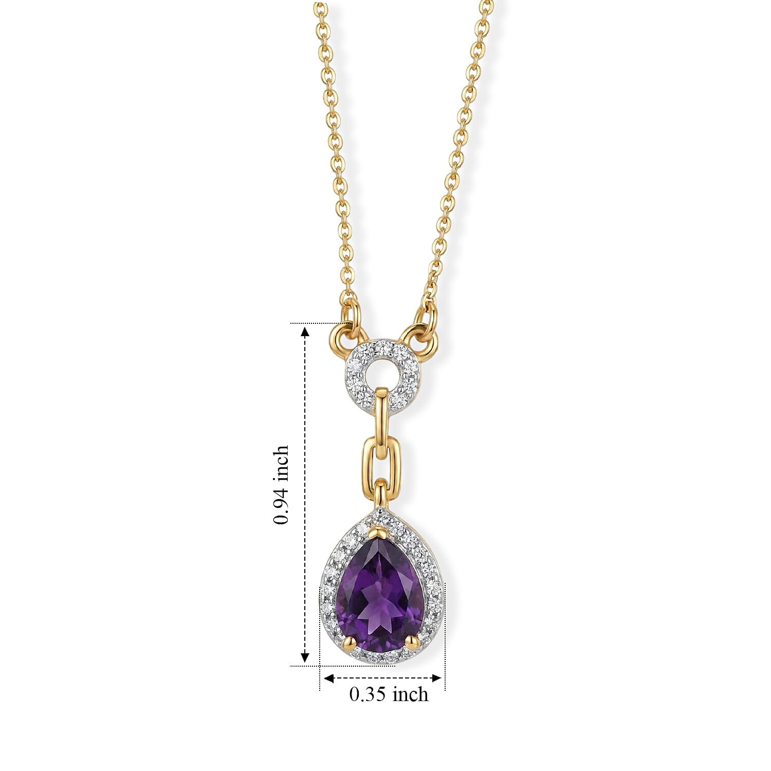 D'Joy - Moroccan Amethyst & White Zircon Necklace (Size - 20) in Yellow Gold Plated Sterling Silver 1.36 Ct.