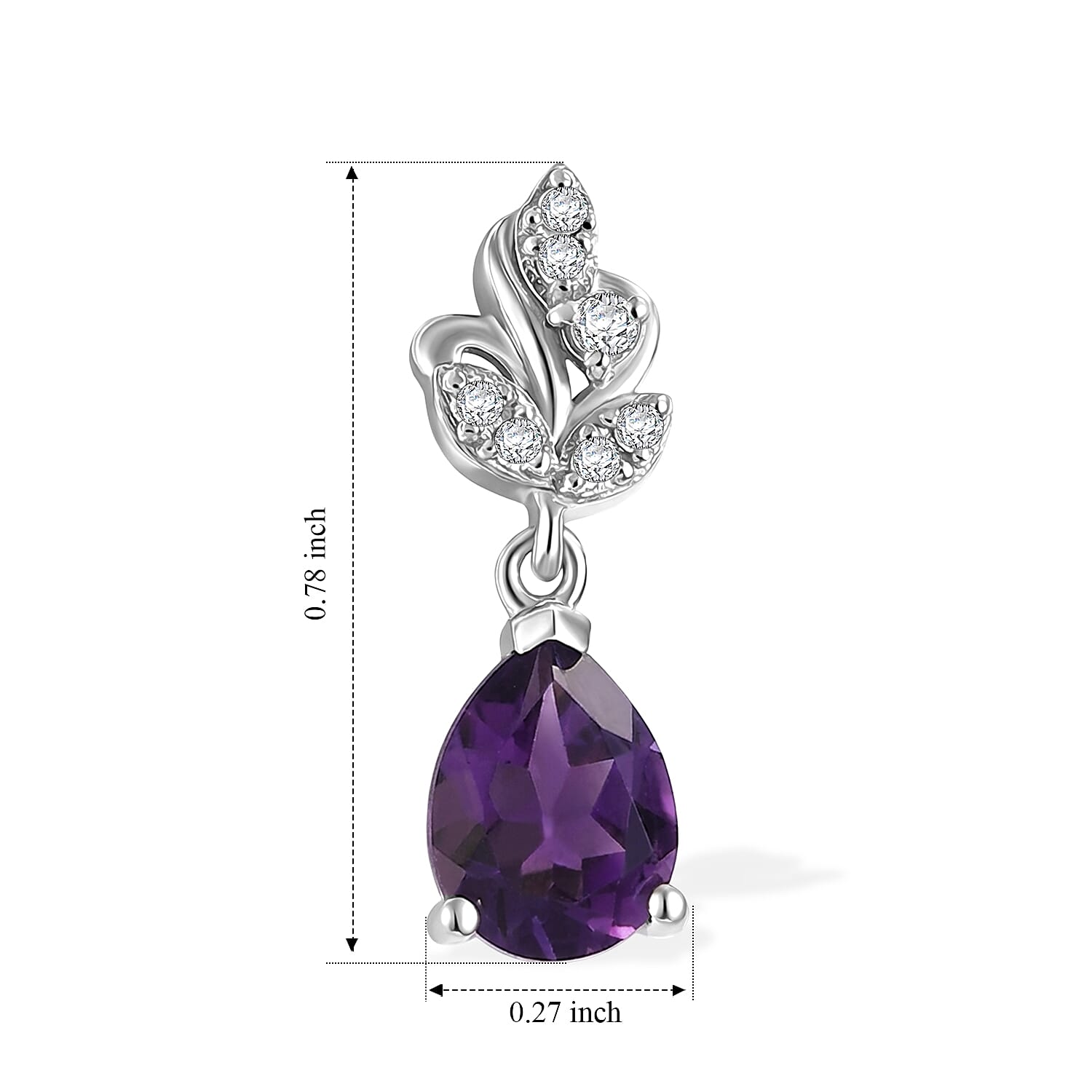 D'Joy - Moroccan Amethyst & White Zircon Dangling Earring with Push Post in Platinum Overlay Sterling Silver 2.20 Ct.