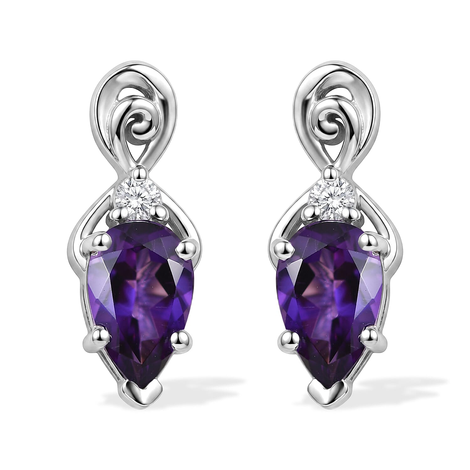 D'Joy - Moroccan Amethyst & White Zircon Earring with Push Post in Platinum Overlay Sterling Silver 1.70 Ct.