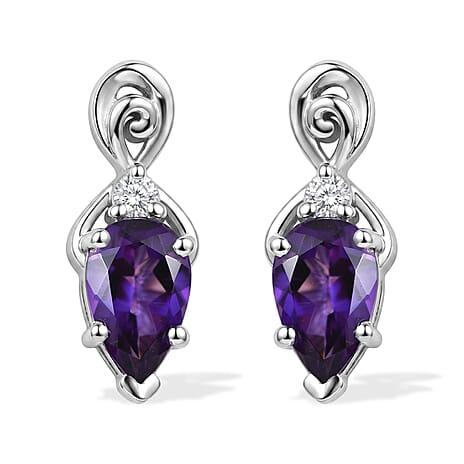 D'Joy - Moroccan Amethyst & White Zircon Earring with Push Post in Platinum Overlay Sterling Silver 1.70 Ct.