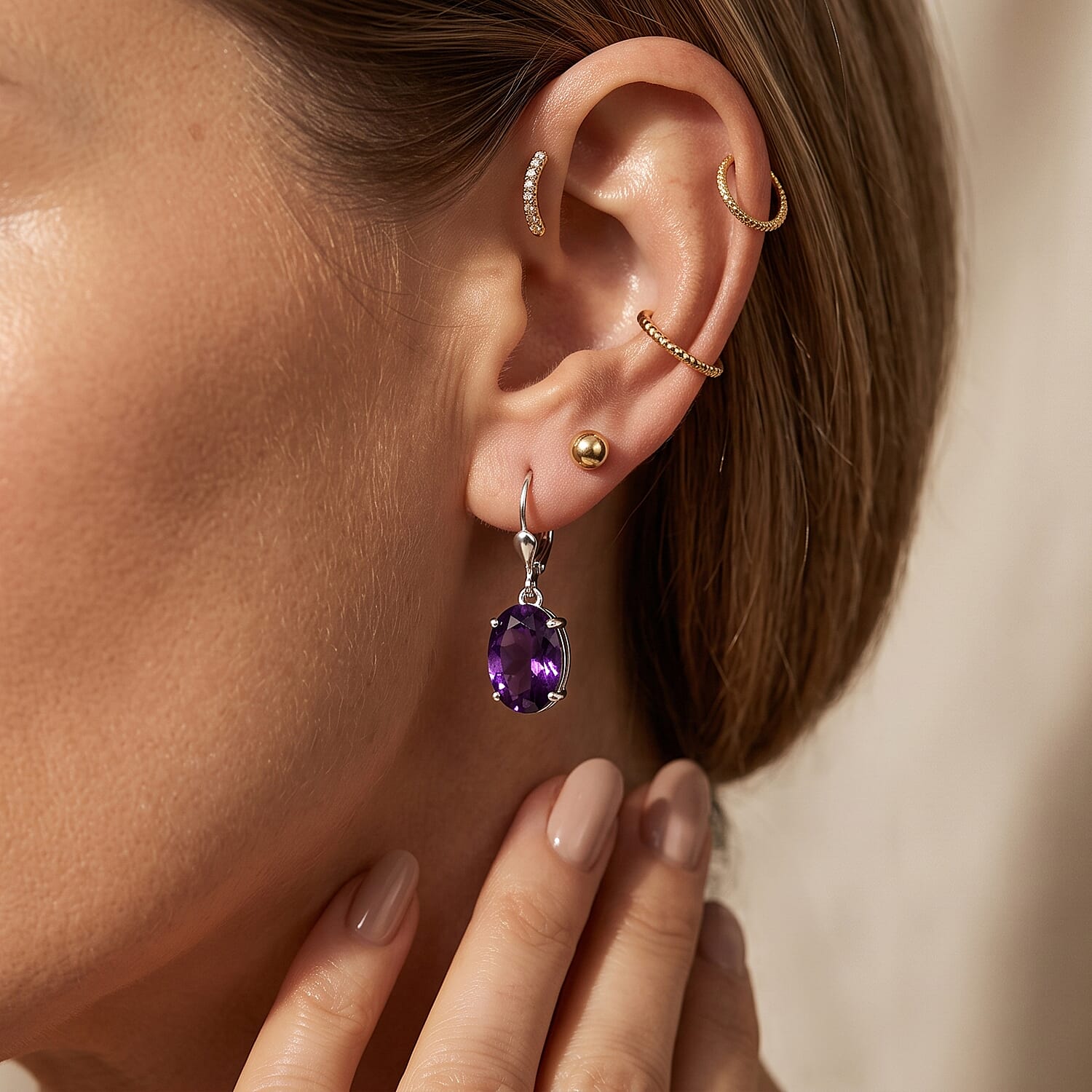 D'Joy - Moroccan Amethyst Solitaire Lever Back Earring in Platinum Overlay Sterling Silver 3.30 Ct.