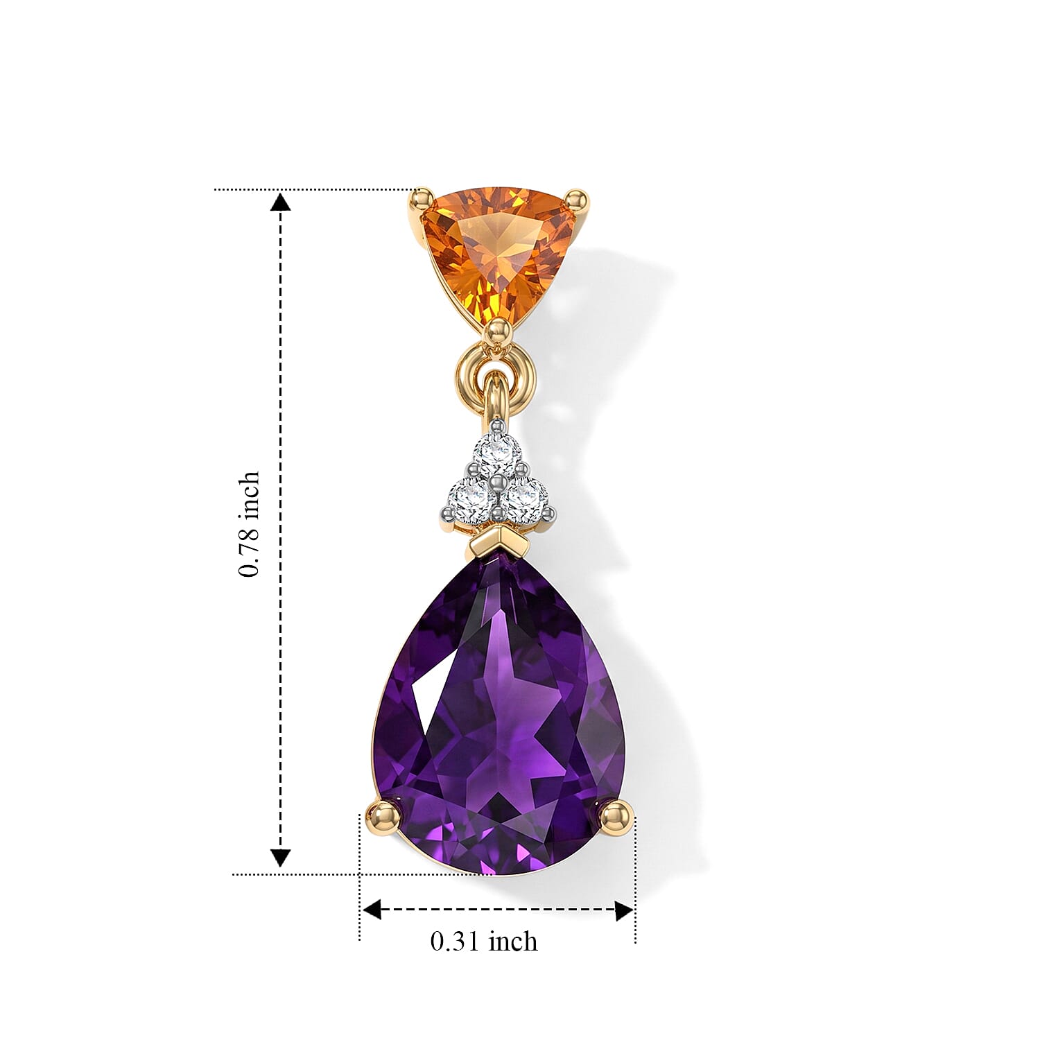 D'Joy - Moroccan Amethyst, Citrine & White Zircon Dangling Earring with Push Post in Yellow Gold Plated Sterling Silver 3.54 Ct.