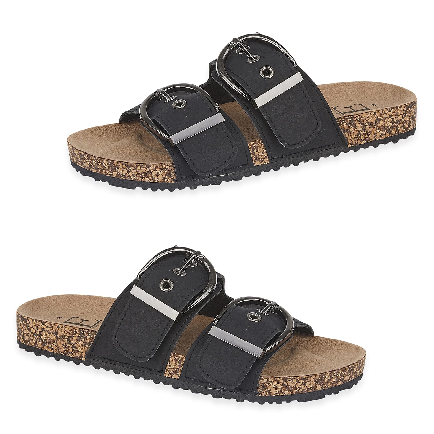 Natalia Ladies Dual Buckle Strap Cork Sandals with Textured Outsole
