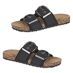 Natalia Ladies Dual Buckle Strap Cork Sandals with Textured Outsole