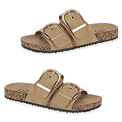 Natalia Ladies Dual Buckle Strap Cork Sandals with Textured Outsole