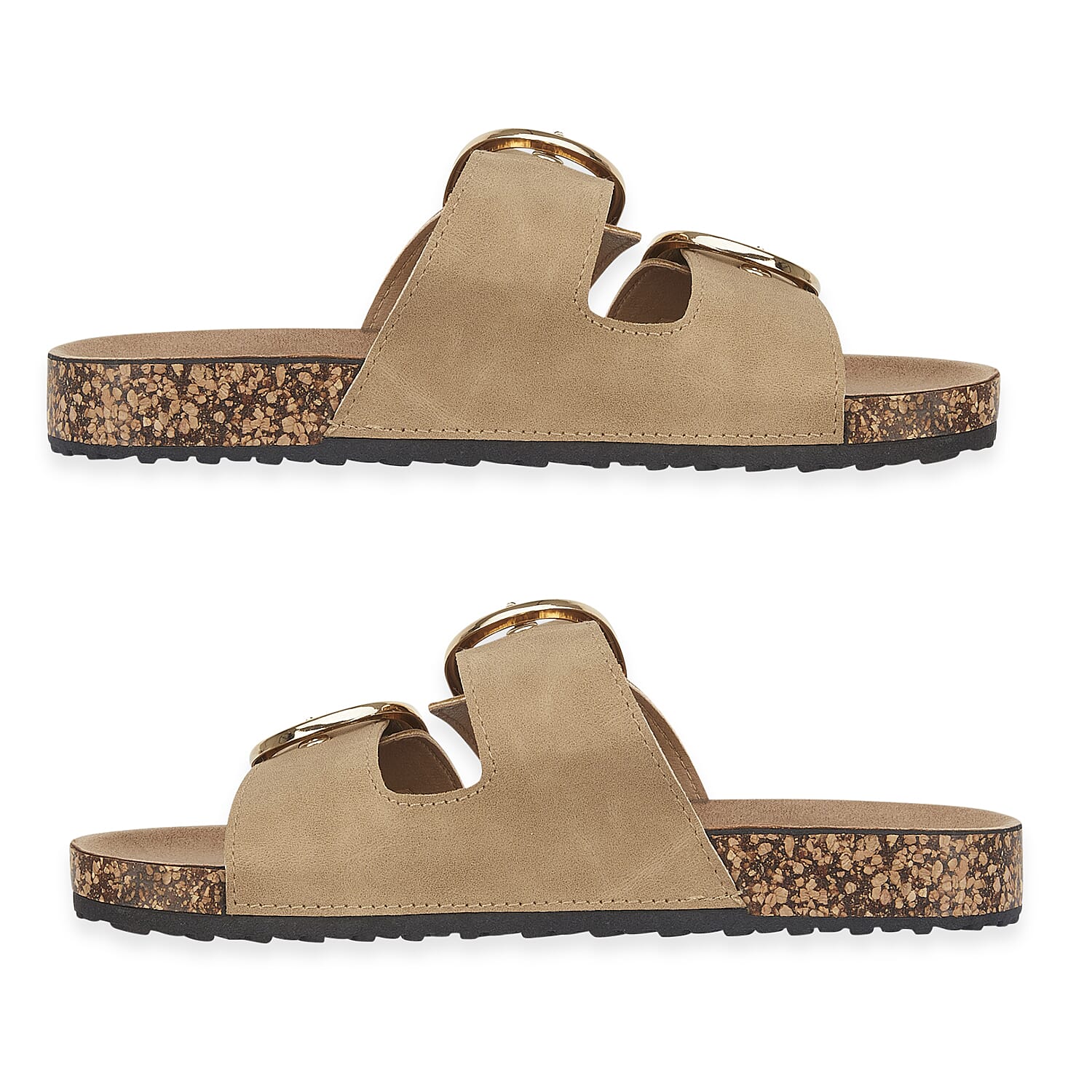 Natalia Ladies Dual Buckle Strap Cork Sandals with Textured Outsole