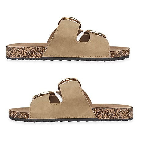 Natalia Ladies Dual Buckle Strap Cork Sandals with Textured Outsole (Size 8) - Sand
