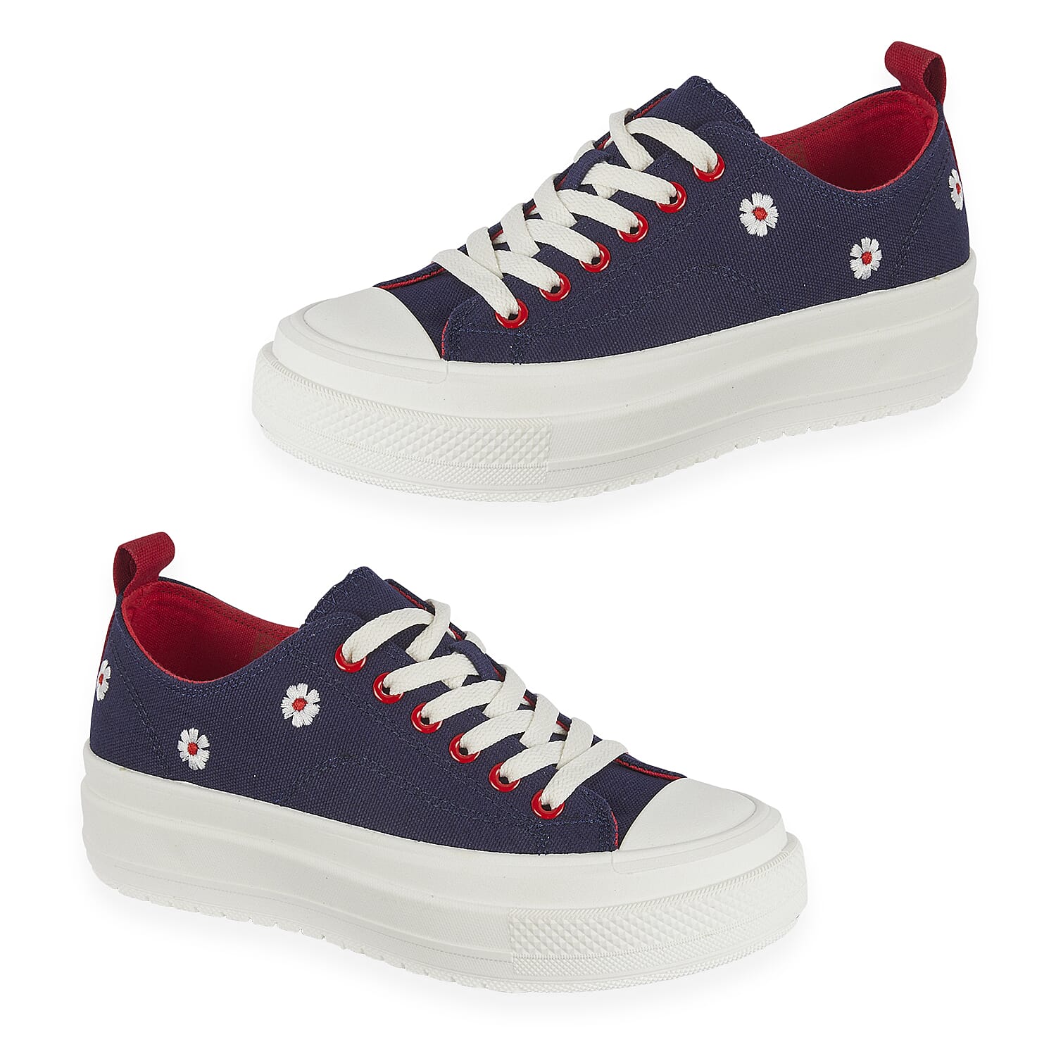 Fleur Daisy Embroidered Low-Top Lace Up Platform Trainers&nbsp;
