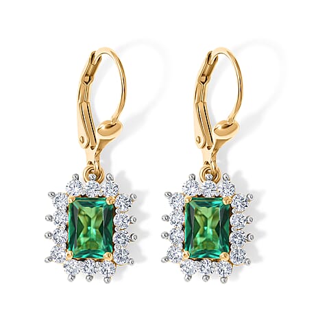 Luxuriant - Lab Grown Columbian Emerald & Lab Grown Diamond (SI-G-H) Earring with Lever Back in 18K Vermeil Yellow Gold Plated Sterling Silver 3.50 Ct.