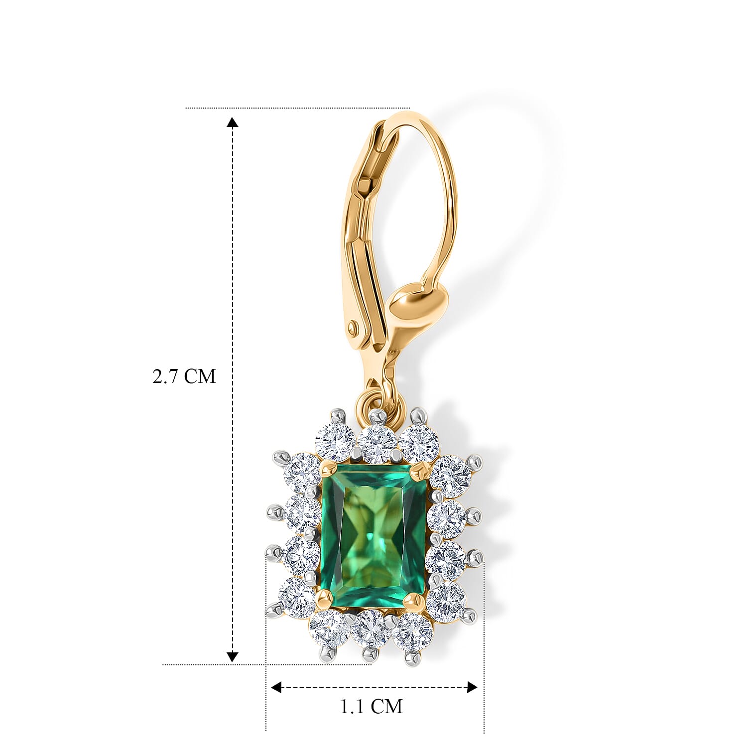 Luxuriant - Lab Grown Columbian Emerald & Lab Grown Diamond (SI-G-H) Earring with Lever Back in 18K Vermeil Yellow Gold Plated Sterling Silver 3.50 Ct.