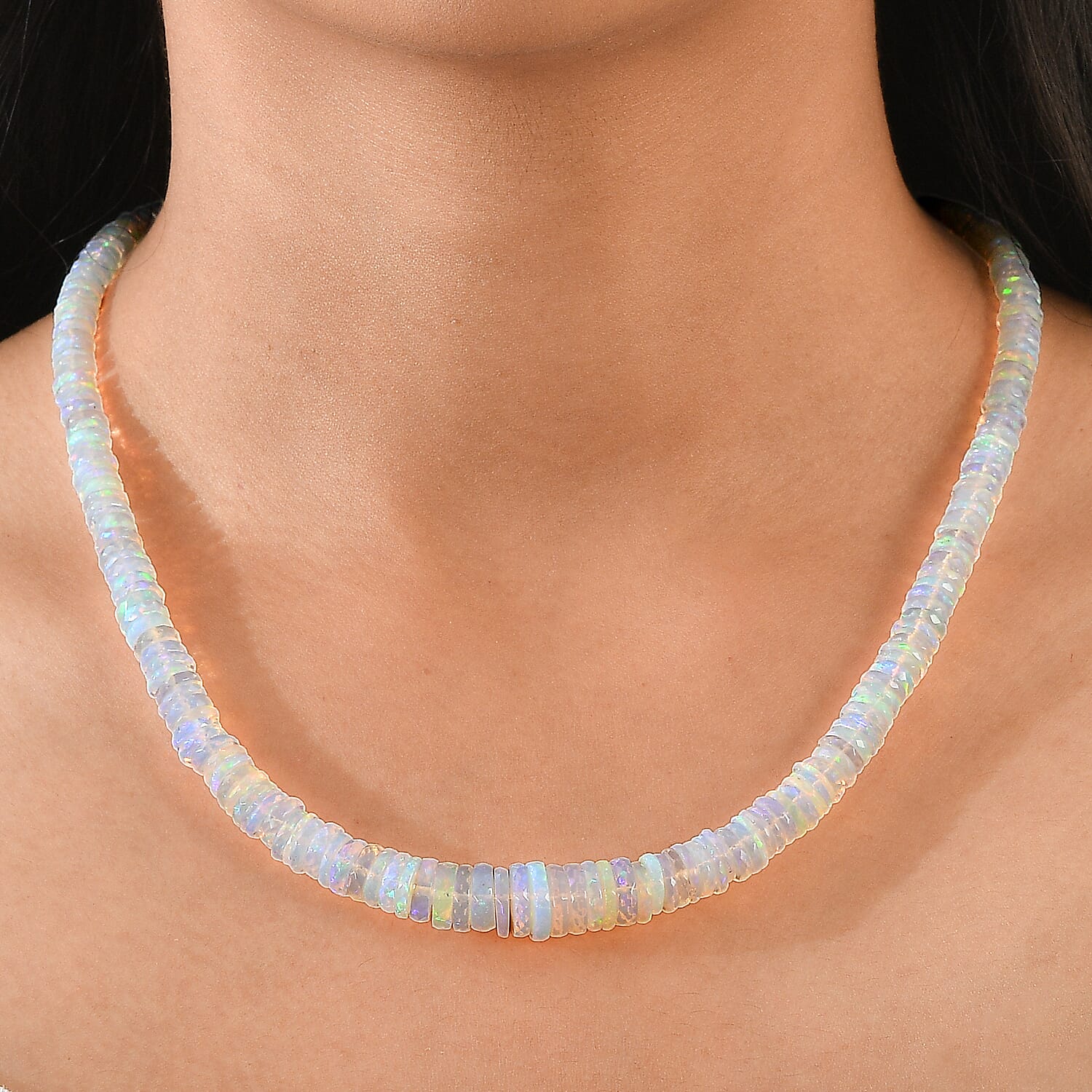 D'Joy - Ethiopian Opal Necklace (Size - 18-2 Ext) in Rhodium Overlay Sterling Silver 112.50 Ct.