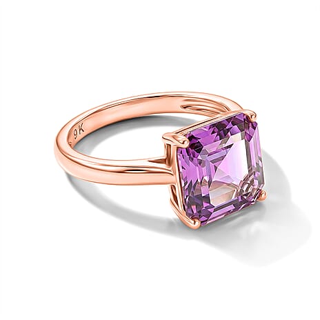 9K Rose Gold Pink Moissanite Solitaire Ring 4.10 Ct.