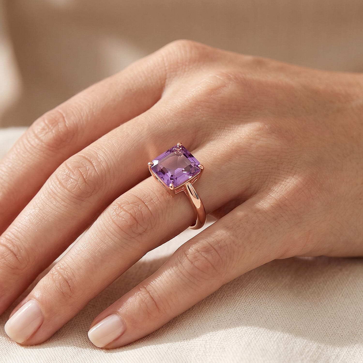 9K Rose Gold Pink Moissanite Solitaire Ring 4.10 Ct.