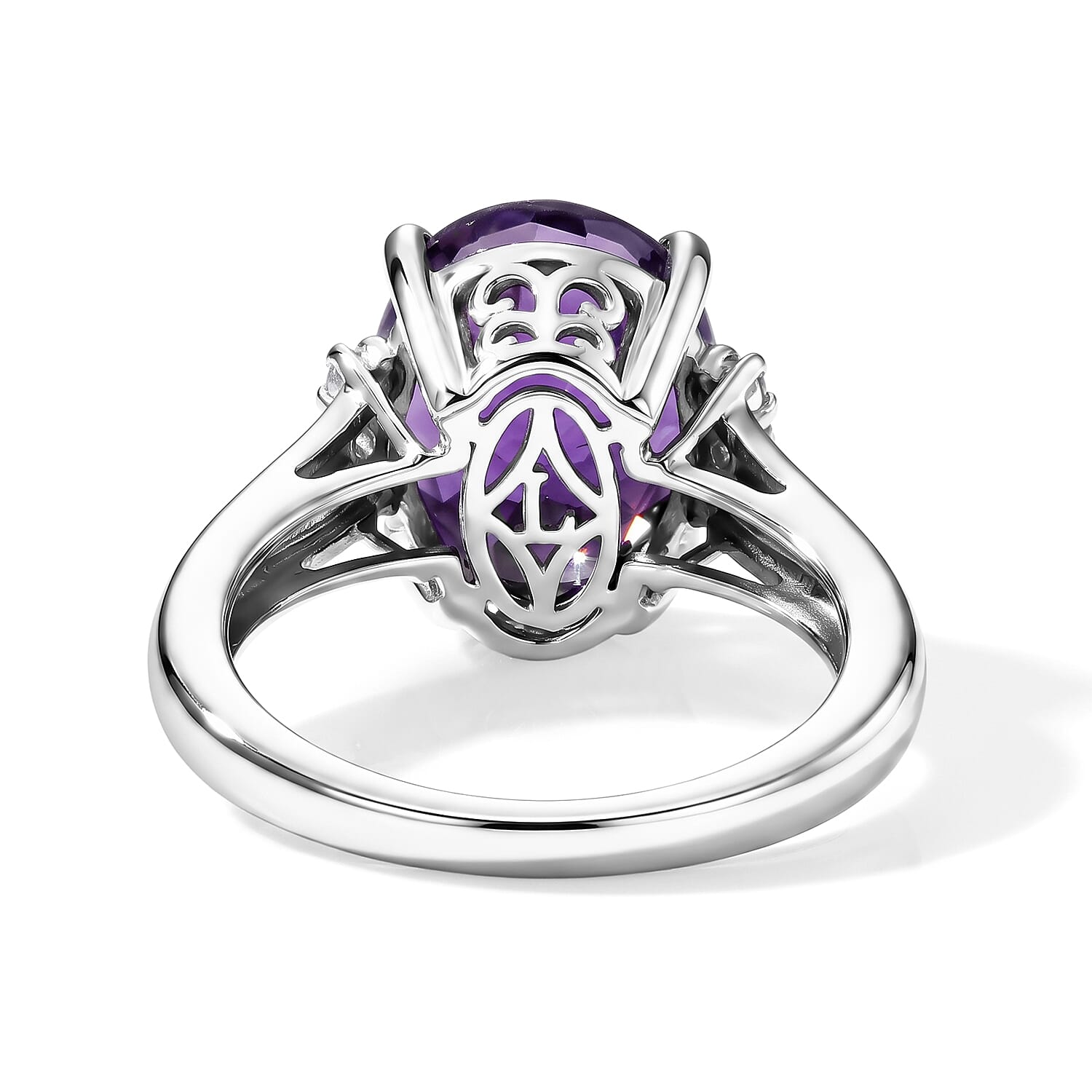 Luxuriant - Natural Moroccan Amethyst & Lab Grown Diamond (SI-G-H) Ring in Rhodium Overlay Sterling Silver 4.50 Ct.