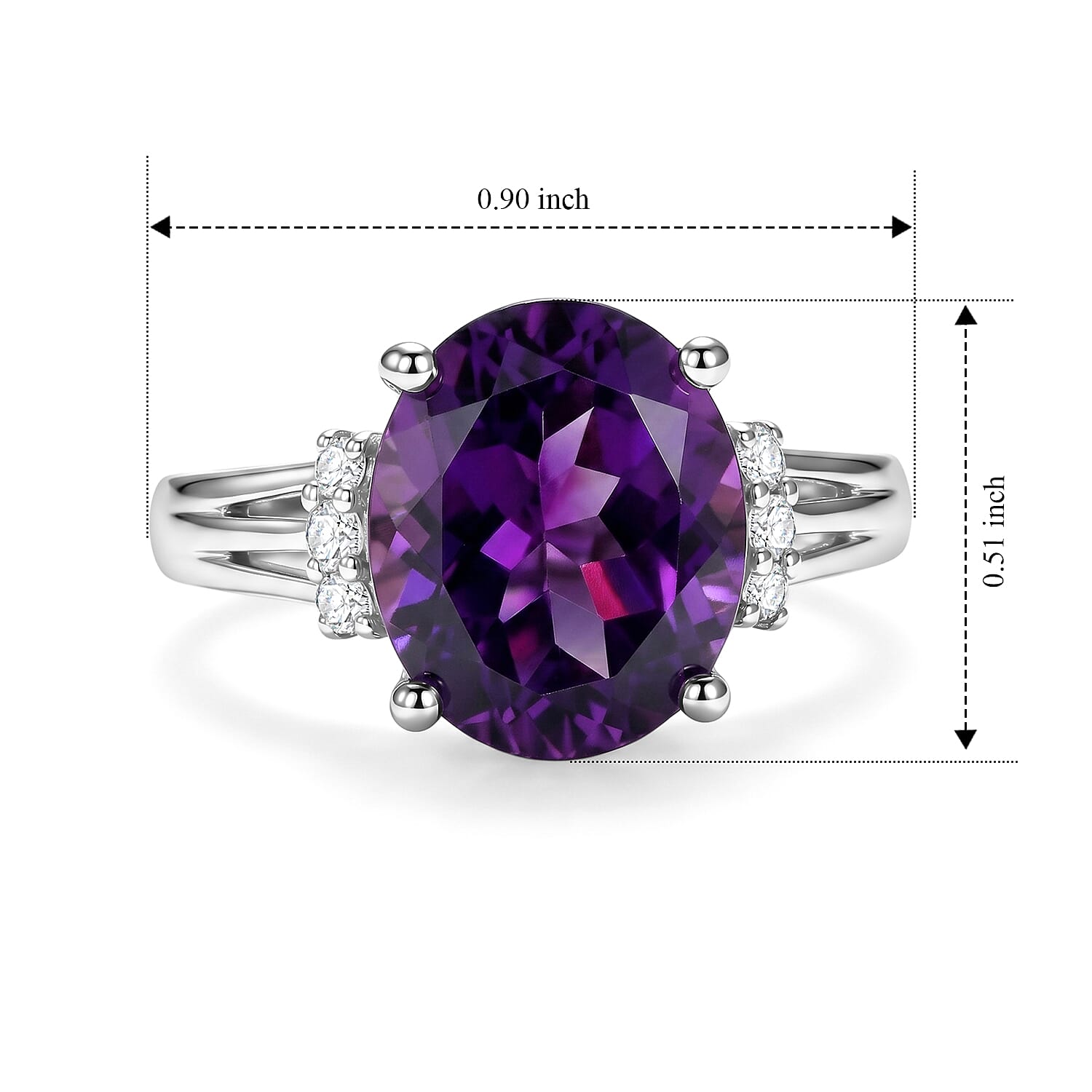 Luxuriant - Natural Moroccan Amethyst & Lab Grown Diamond (SI-G-H) Ring in Rhodium Overlay Sterling Silver 4.50 Ct.