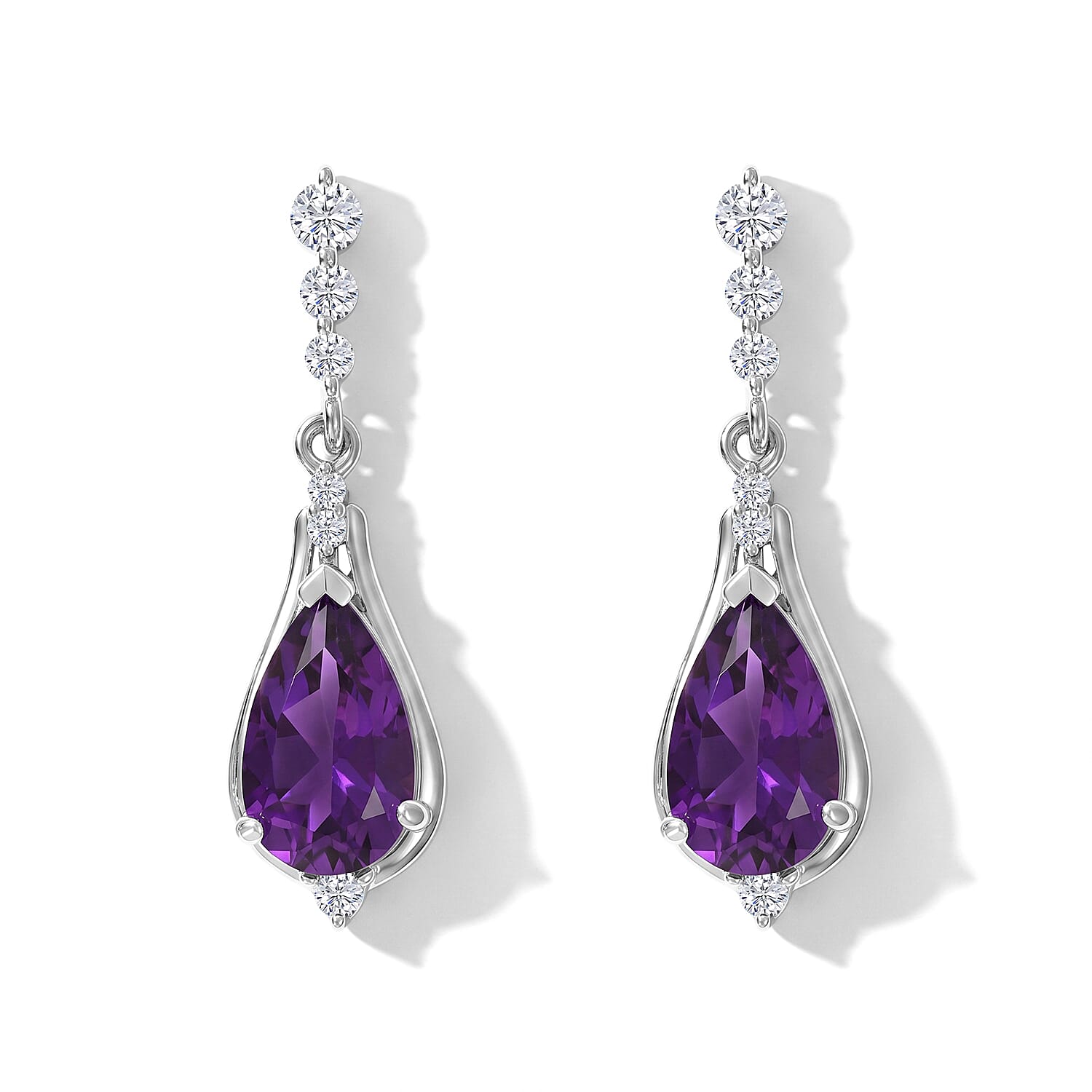 D'Joy - Moroccan Amethyst & White Zircon Dangling Earring with Push Back in Platinum Overlay Sterling Silver 3.40 Ct.
