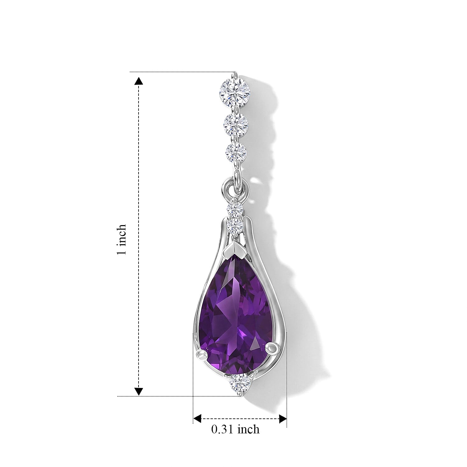 D'Joy - Moroccan Amethyst & White Zircon Dangling Earring with Push Back in Platinum Overlay Sterling Silver 3.40 Ct.