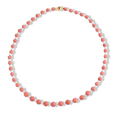 Bamboo Coral and Fresh Water Pearl  Necklace (Size - 20) in Yellow Gold Sterling Silver.with Magnetic Lock
