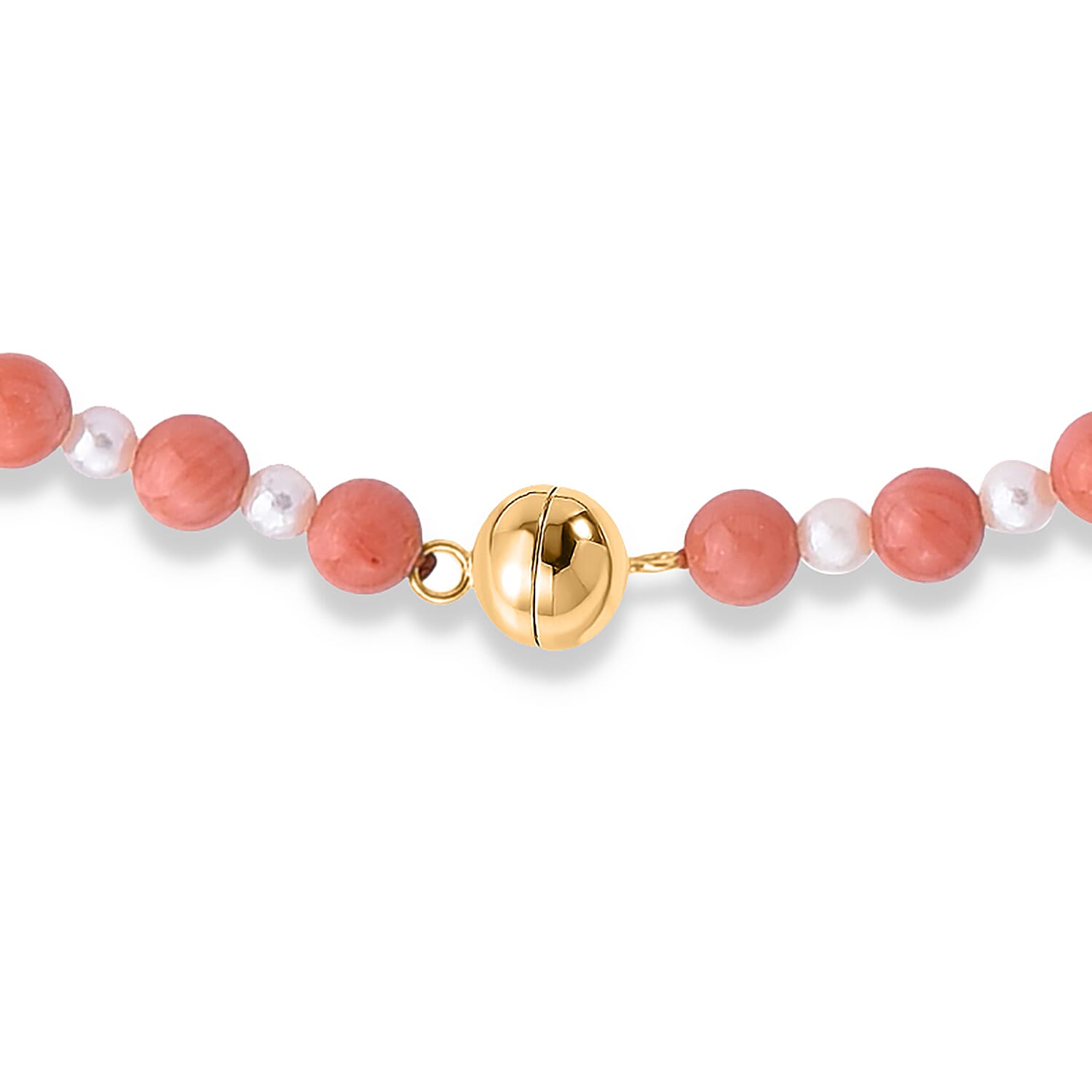D'Joy - Living Coral Color Bamboo Coral & White Fresh Water Pearl Beads Necklace (Size - 20) in Yellow Gold Plated Sterling Silver  120.00 Ct.