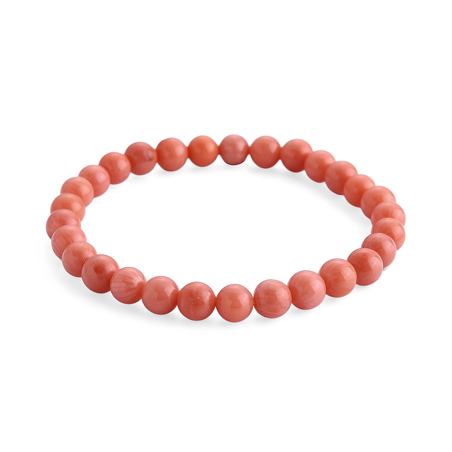 Living Coral Color Bamboo Coral Stretchable Beads Bracelet (Size - 7.5) 50.00 Ct.