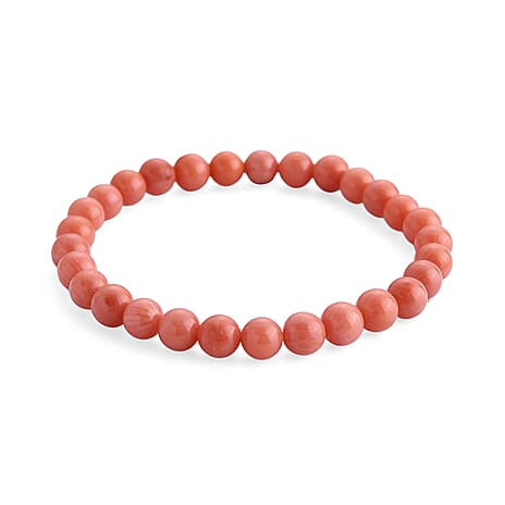 Living Coral Color Bamboo Coral Stretchable Beads Bracelet (Size - 7.5) 50.00 Ct.