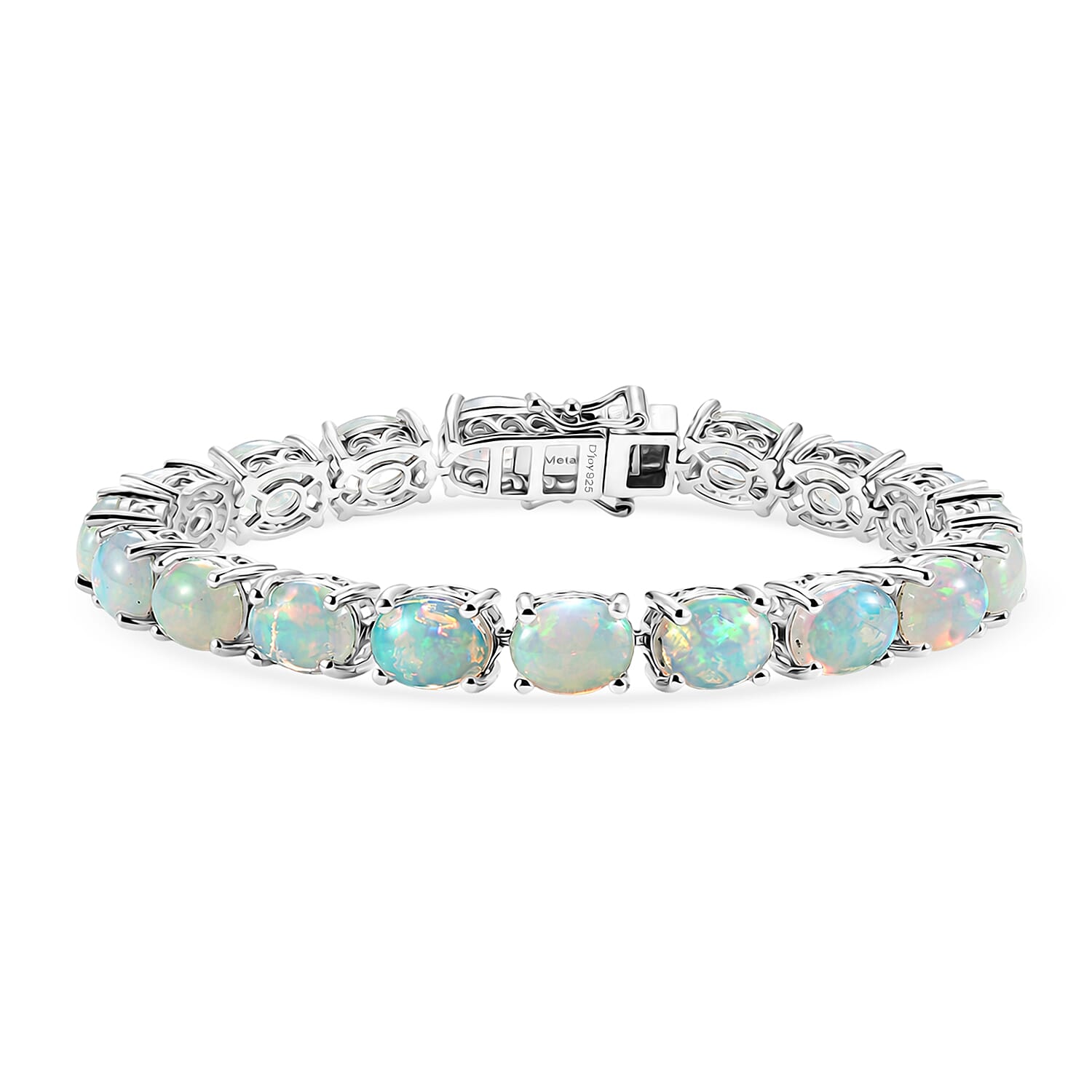 Royal Bali Collection - D'Joy Ethiopian Opal Bangle (Size - 7) in Rhodium Overlay Sterling Silver 21.60 Ct, Silver Wt. 17.67 Gms