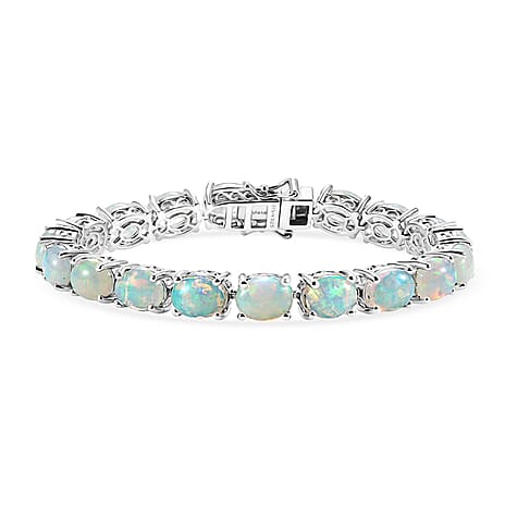 Royal Bali Collection - D'Joy Ethiopian Opal Bangle (Size - 7) in Rhodium Overlay Sterling Silver 21.60 Ct, Silver Wt. 17.67 Gms