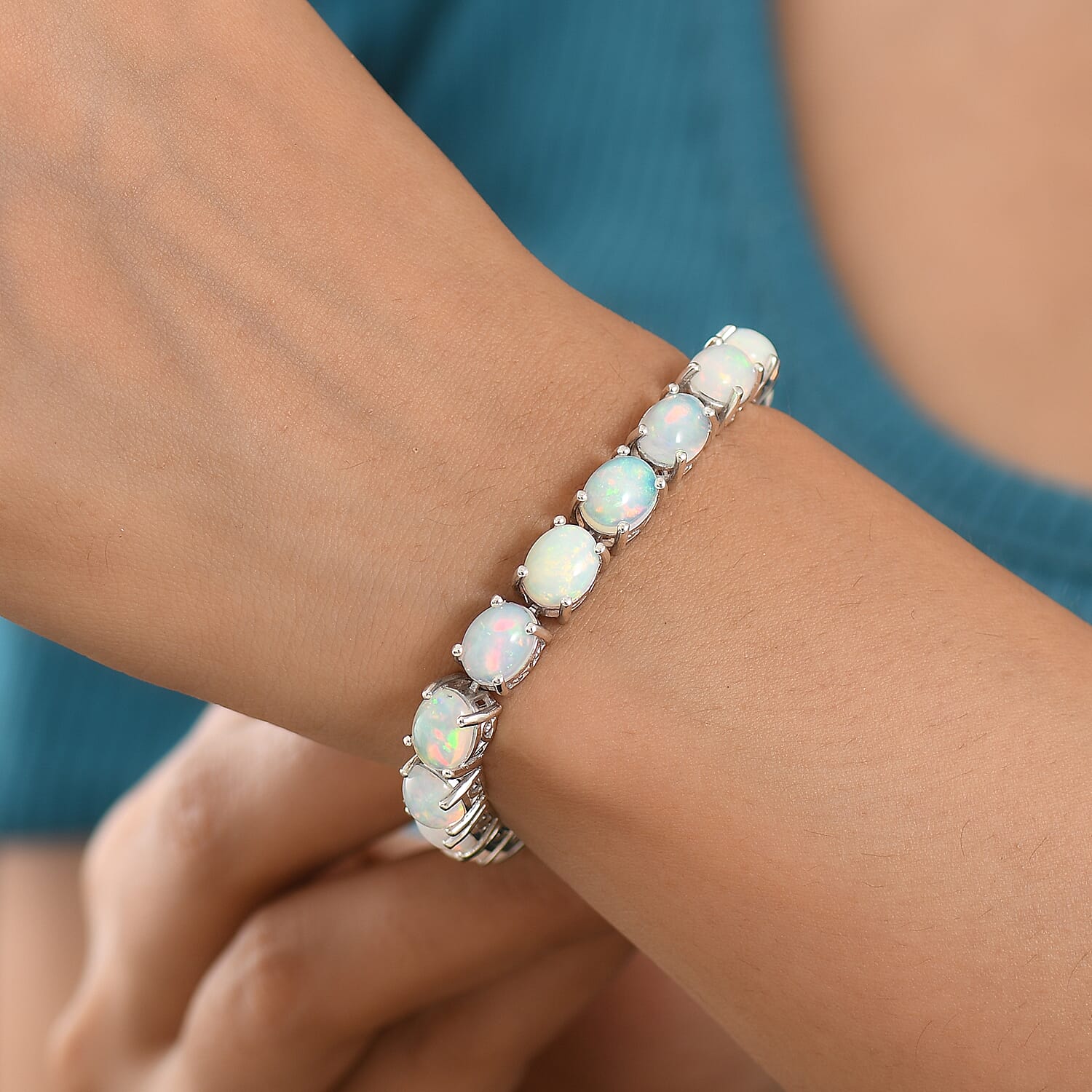 Royal Bali Collection - D'Joy Ethiopian Opal Bangle (Size - 7) in Rhodium Overlay Sterling Silver 21.60 Ct, Silver Wt. 17.67 Gms