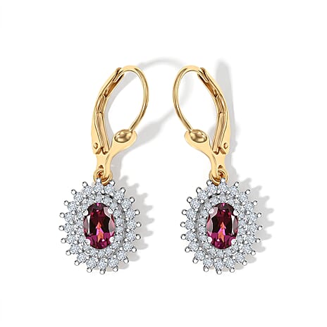 Luxuriant - Radiant Ember Garnet & Lab Grown Diamond (SI-G-H) Earring with Lever Back in 18K Vermeil Yellow Gold Plated Sterling Silver 1.86 Ct.