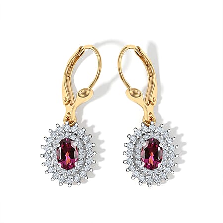 Luxuriant - Natural Radiant Ember Garnet & Lab Grown Diamond (SI-G-H) Halo Earring with Lever Back in 18K Vermeil Yellow Gold Plated Sterling Silver 1.86 Ct. Luxuriant - Natural Radiant Ember Garnet & Lab Grown Diamond (SI-G-H) Halo Earring with Lever Back in 18K Vermeil Yellow Gold Plated Sterling Silver 1.86 Ct.