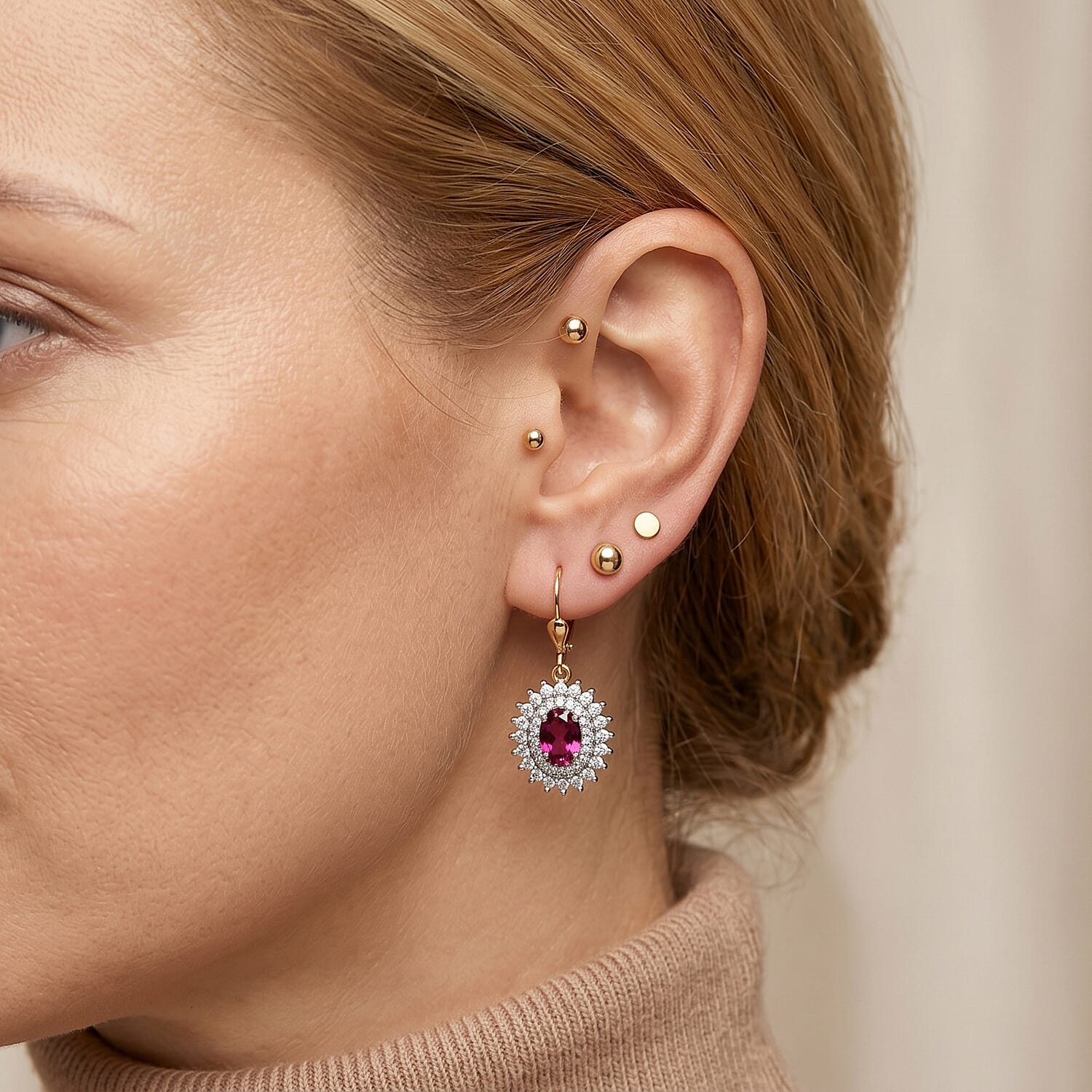 Luxuriant - Radiant Ember Garnet & Lab Grown Diamond (SI-G-H) Earring with Lever Back in 18K Vermeil Yellow Gold Plated Sterling Silver 1.86 Ct.