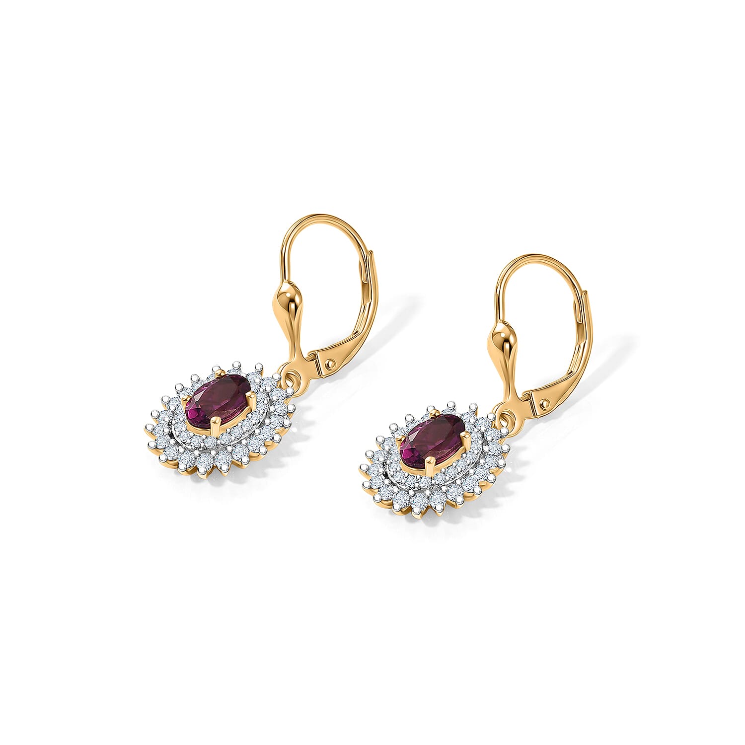 Luxuriant - Radiant Ember Garnet & Lab Grown Diamond (SI-G-H) Earring with Lever Back in 18K Vermeil Yellow Gold Plated Sterling Silver 1.86 Ct.