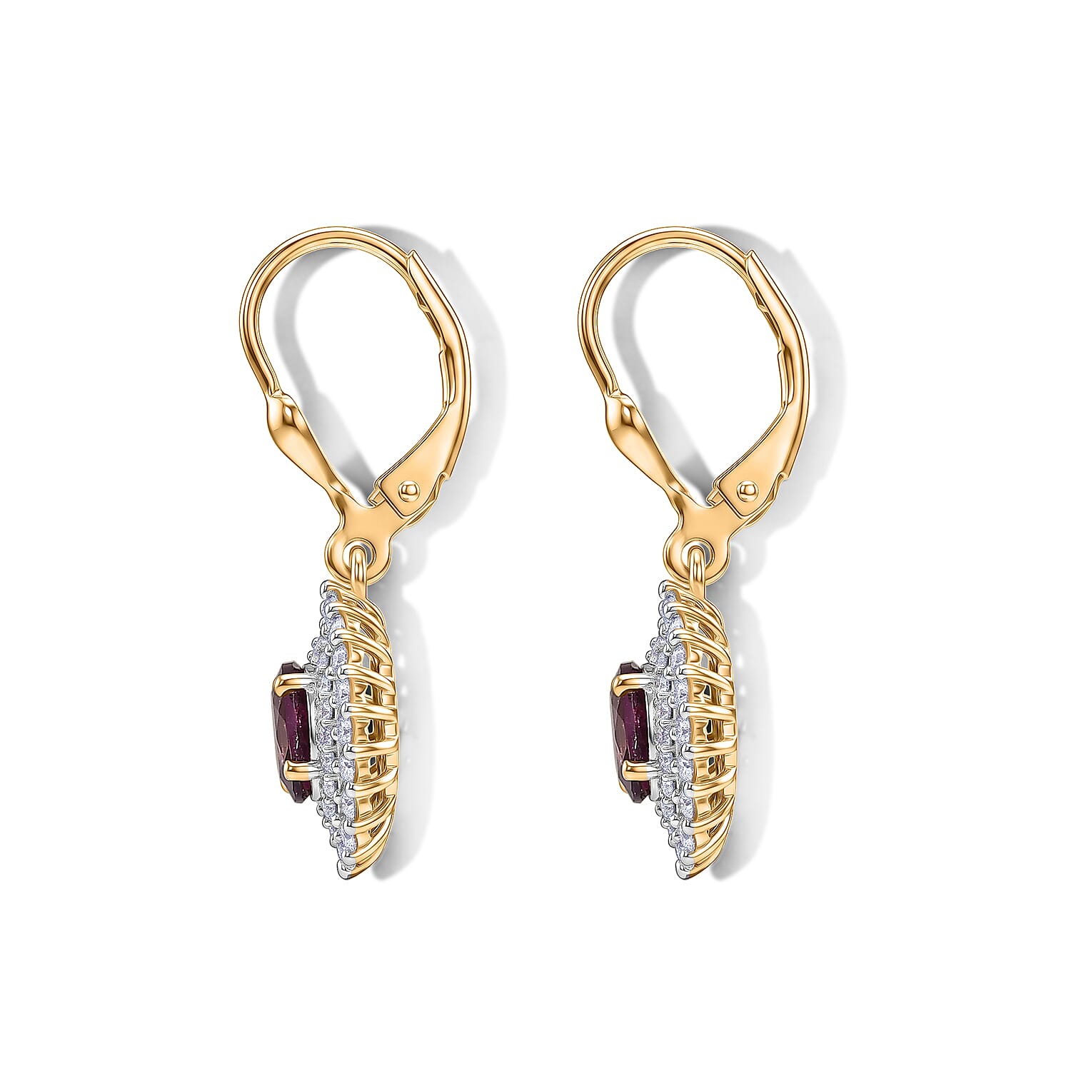 Luxuriant - Radiant Ember Garnet & Lab Grown Diamond (SI-G-H) Earring with Lever Back in 18K Vermeil Yellow Gold Plated Sterling Silver 1.86 Ct.