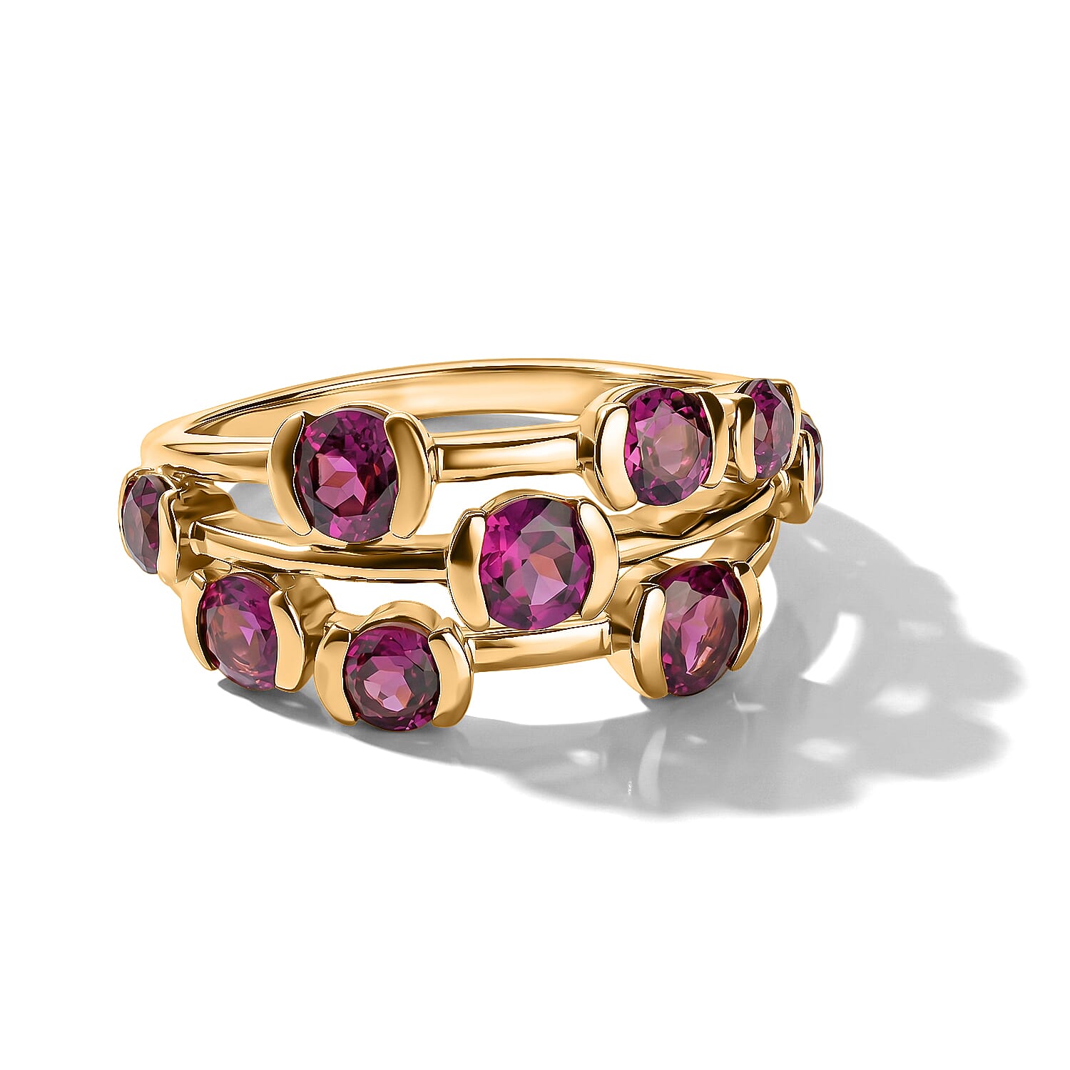 D'Joy - Radiant Ember Garnet Ring in 18K Vermeil Yellow Gold Plated Sterling Silver 2.07 Ct.